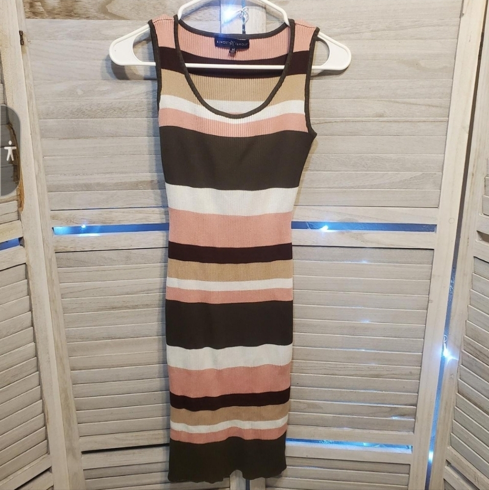 ALMOST FAMOUS Sexy Womens Pink Blown & White Striped Sleeveless Summer dress